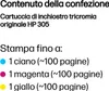 Text describing the contents of a package and the printing capacity of an ink cartridge. Produktbild-Vorschau
