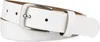A white leather belt with a silver buckle is shown against a white background. Produktbild-Vorschau