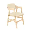 A wooden high chair with beige cushions, shown against a white background. Voir les images du produit