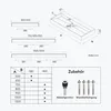 Diagrams and a table showing dimensions and accessories for a sink. Produktbild-Vorschau