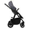 A side view of a gray and black baby stroller against a white background. Produktbild-Vorschau