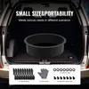 The image shows the inside of a car trunk with a fire pit ring and accessories laid out. Náhled obrázku produktu
