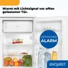 Interior view of an open refrigerator with food items and bottles of water. Produktbild-Vorschau