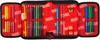 An open pencil case filled with various stationery items, including markers, colored pencils, pens, and erasers, against a black background. Anteprima dell’immagine prodotto