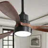 A modern ceiling fan with wooden blades and an integrated LED light. Produktbild-Vorschau
