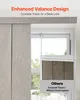 A close-up of a window with panel blinds, highlighting a valance design. Voir les images du produit