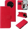 Collage of a red flip phone case with floral embossing, showing different angles and its interior card slots. Produktbild-Vorschau