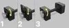 Three sequential images showing how to adjust the weight of a dumbbell. Produktbild-Vorschau