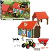A toy farm set with a barn, tractor, trailer, and farm animals. Produktbild-Vorschau