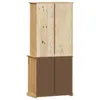 A highboard cabinet with two sections, one made of light-colored wood and the other of dark brown material. Náhled obrázku produktu