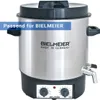 A stainless steel canning pot with a black lid and base, featuring a spigot and control knobs. Produktbild-Vorschau