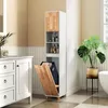 A bathroom scene with a tall cabinet, a vanity, and a plant. Náhled obrázku produktu