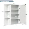 A diagram showing the dimensions of a white cabinet with an open door and shelves. Produktbild-Vorschau