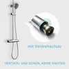 A shower head and hose assembly with a close-up detail of the hose connection and text highlighting features. Anteprima dell’immagine prodotto