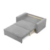 A grey sofa bed is shown from a diagonal, slightly elevated angle against a white background. The sofa is partially unfolded, revealing the sleeping surface. Produktbild-Vorschau