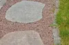 A close-up view of stepping stones and red gravel in a garden setting, with grass on the right side. Produktbild-Vorschau