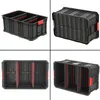 A collage of four images showing a modular tool box with red dividers from different angles. Náhled obrázku produktu