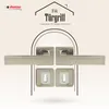A marketing image showcasing door handles and keyhole escutcheons, with a house-like graphic element and text. Produktbild-Vorschau
