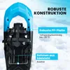 A close-up view of a snowshoe with text overlays highlighting its features. Produktbild-Vorschau