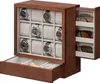 A wooden watch box with multiple compartments for watches and sunglasses, with a drawer at the bottom. Náhled obrázku produktu