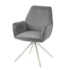 A single gray velvet armchair with a silver metal base is shown against a white background.