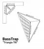 Diagrams and illustrations of a triangular bass trap, showing dimensions and design. Podgląd zdjęcia produktu