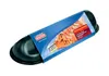 A black Stollen baking pan with a blue and red cardboard sleeve showing a picture of a stollen and product information. Produktbild-Vorschau