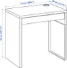 A line drawing of a white desk with dimensions indicated by measurement lines and text. Produktbild-Vorschau
