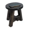 A small, dark brown wooden stool with a smartphone placed on top, isolated on a white background. Náhľad obrázku produktu