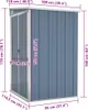 A diagram of a gray storage shed with dimensions indicated by text and lines. Náhled obrázku produktu
