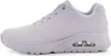 A side view of a white and lavender Skechers Uno Stand On Air sneaker. Produktbild-Vorschau
