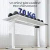 A white adjustable standing desk with weights on top, highlighting its load capacity. Náhled obrázku produktu