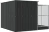 A dark gray metal aviary with a silver mesh extension. Produktbild-Vorschau