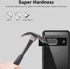A hand holding a hammer is about to strike a phone screen protector. The image also shows icons and text describing the product's features. Produktbild-Vorschau