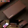 A collage of images showing a brown leather flip phone case for a Samsung Galaxy A52s / A52 5G/A52 4G, with close-ups of its features. Produktbild-Vorschau