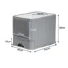 A grey cat litter box with dimensions indicated by measurement lines and text. Produktbild-Vorschau