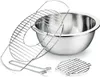A stainless steel bowl with two wire racks, one large and one small, are arranged around it on a white background. Produktbild-Vorschau