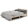 A wooden bed frame with gray bedding and pillows, shown against a white background. Náhled obrázku produktu