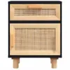 Nachttisch Schwarz Massivholz Kiefer und Natur-Rattan Produktbild-Vorschau 4