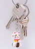 A close-up shot of a keychain with two keys and a small white cat charm. Produktbild-Vorschau