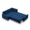 A dark blue sectional sofa with its bed extension pulled out, shown from a slightly elevated angle against a white background. Produktbild-Vorschau