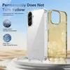 A clear phone case is shown next to a yellowed, old phone case, with text highlighting its anti-yellowing properties. Anteprima dell’immagine prodotto