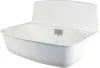 A white plastic sink with a raised back and a drain with a chain. Produktbild-Vorschau