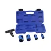 A tool kit for calibrating composite pipes, including a T-handle and several cylindrical attachments, laid out on a white background. Produktbild-Vorschau