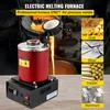 A red electric melting furnace is shown with molten metal pouring out, surrounded by images of gold, silver, copper, and aluminum. Podgląd zdjęcia produktu