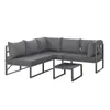 A gray outdoor sectional sofa and a matching coffee table are shown against a white background. Produktbild-Vorschau