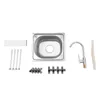 A stainless steel sink and its accessories are laid out on a white background. Podgląd zdjęcia produktu