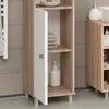 A bathroom cabinet with an open door, showing shelves with towels and a soap dispenser. Anteprima dell’immagine prodotto