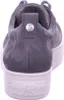 The back view of a gray sneaker with a white sole. Produktbild-Vorschau