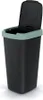 A black trash can with a blue rim and an open lid, shown against a white background. Produktbild-Vorschau